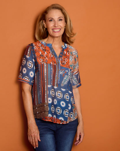 Amira Top - Rust Patchwork
