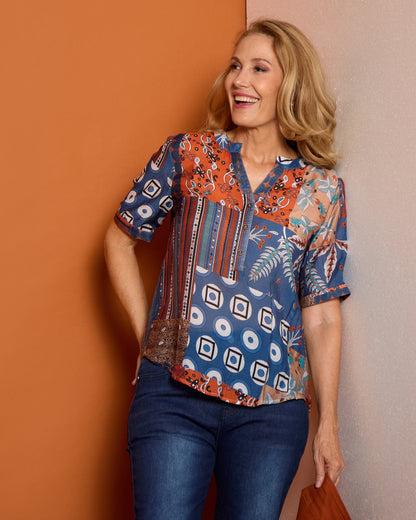 Amira Top - Rust Patchwork
