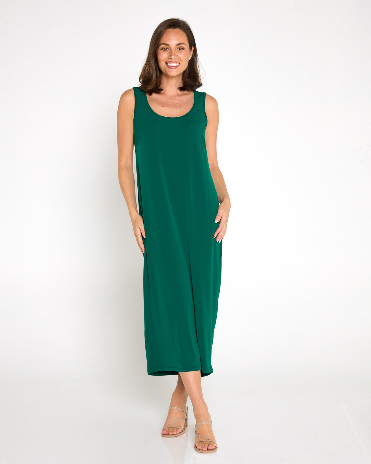 Amy Midi Stretch Slip - Forest