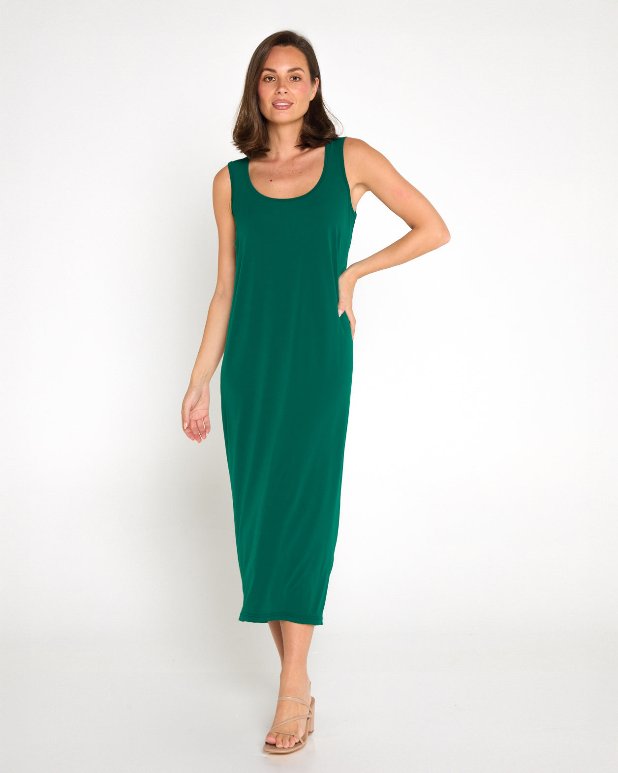 Amy Midi Stretch Slip - Forest