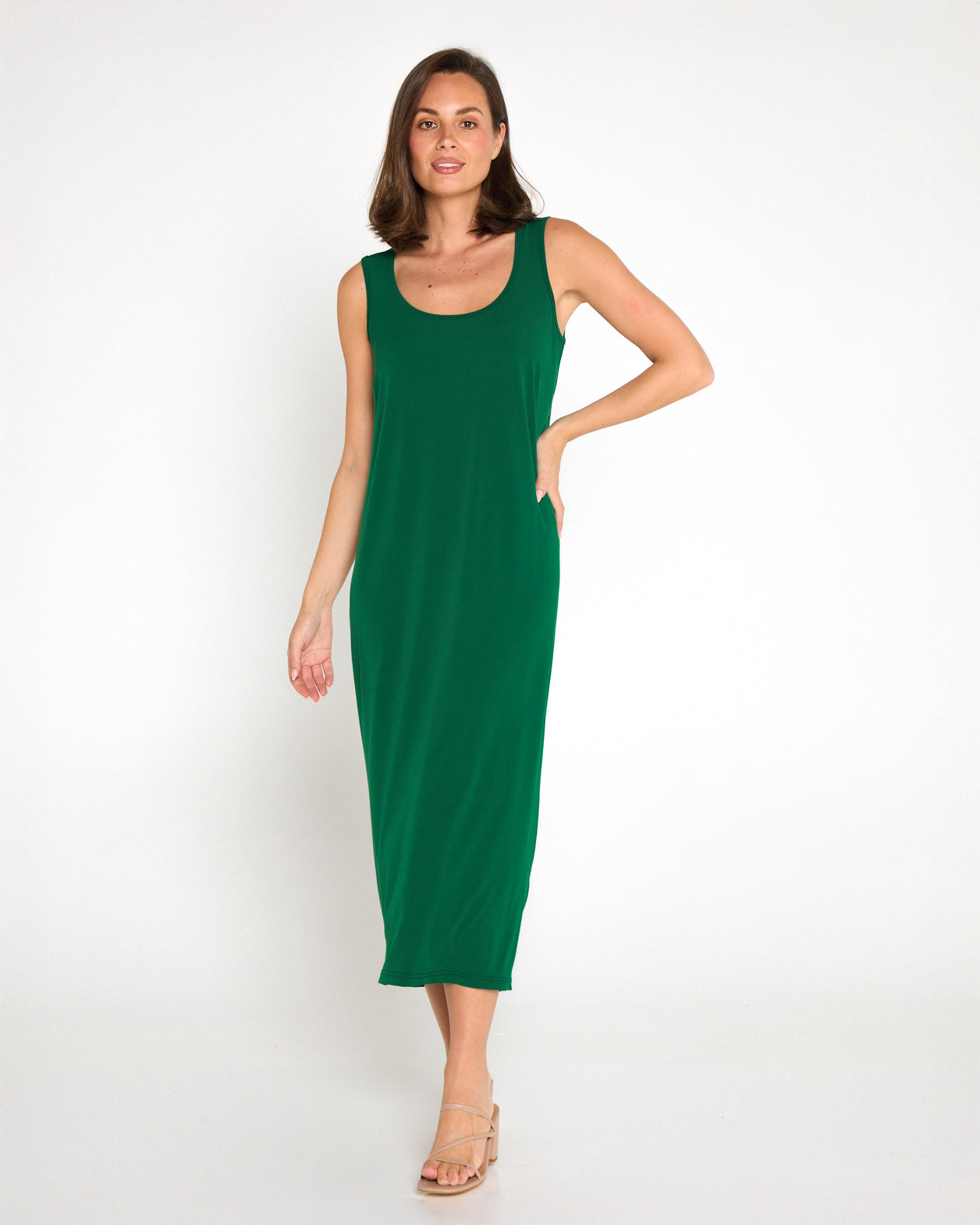 Amy Midi Stretch Slip - Emerald