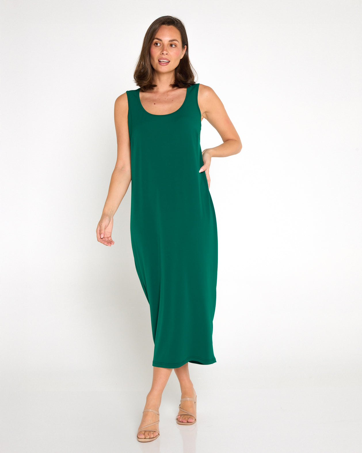 Amy Midi Stretch Slip - Forest