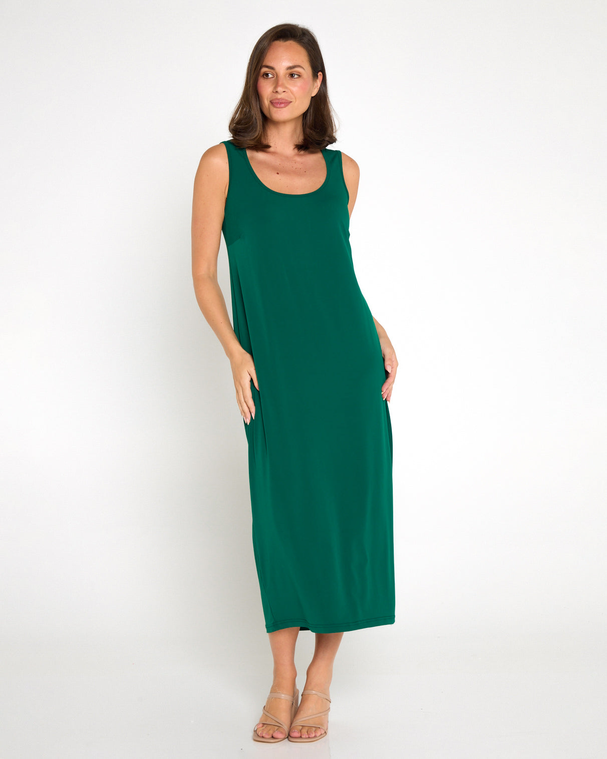 Amy Midi Stretch Slip - Forest