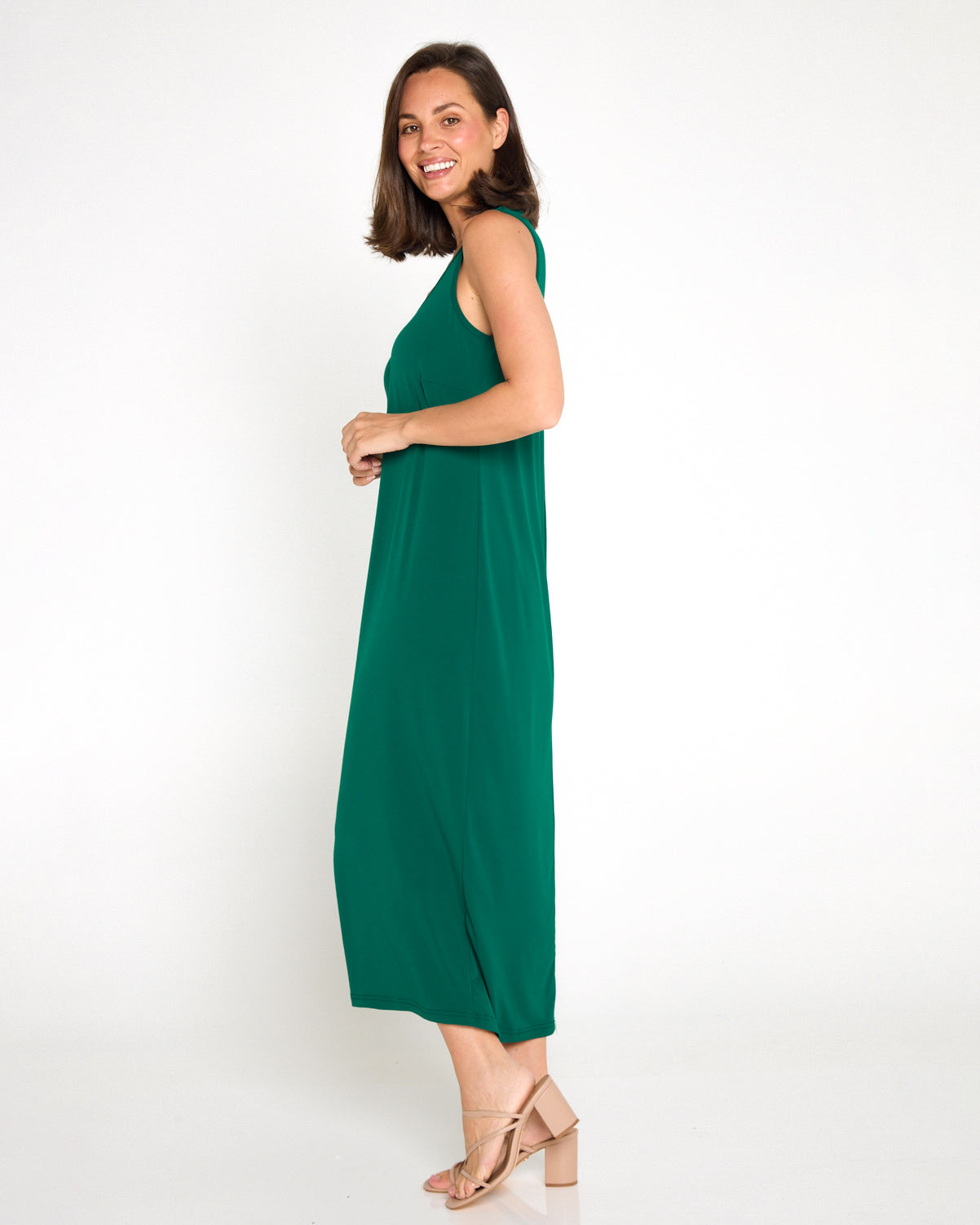 Amy Midi Stretch Slip - Forest