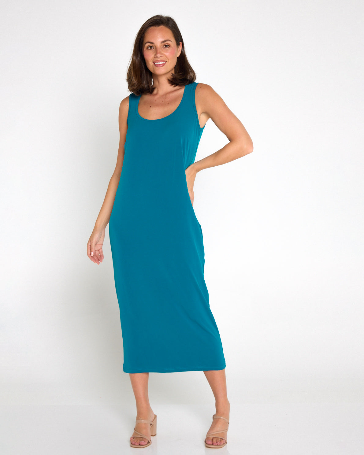 Amy Midi Stretch Slip - Teal| Dresses for Mature Women TULIO Fashion Amy Midi Stretch Slip - Teal| Dresses for Mature Women TULIO Fashion