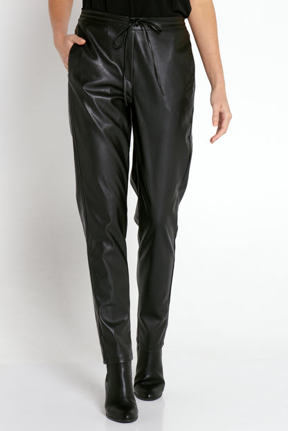 Vegan Leather Leisure Pants - Black
