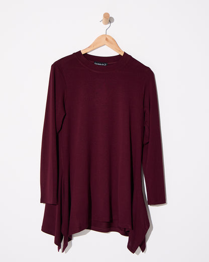 Andrea High Neck Swing Top - Burgundy
