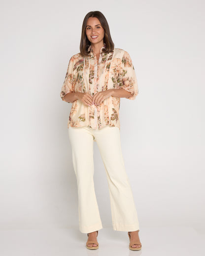 Indiana Short Sleeve Blouse - Antique Roses