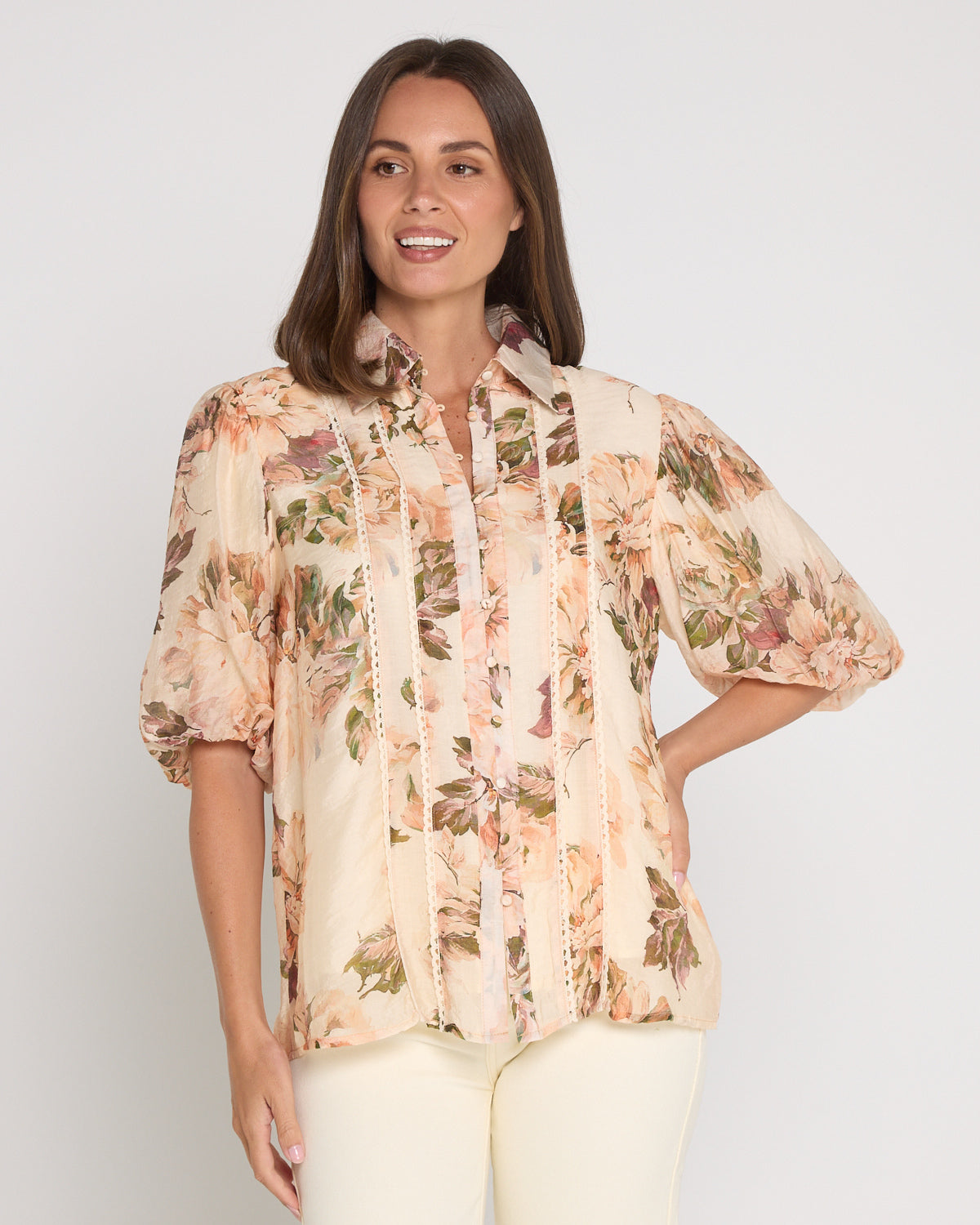 Indiana Short Sleeve Blouse - Antique Roses