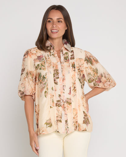 Indiana Short Sleeve Blouse - Antique Roses