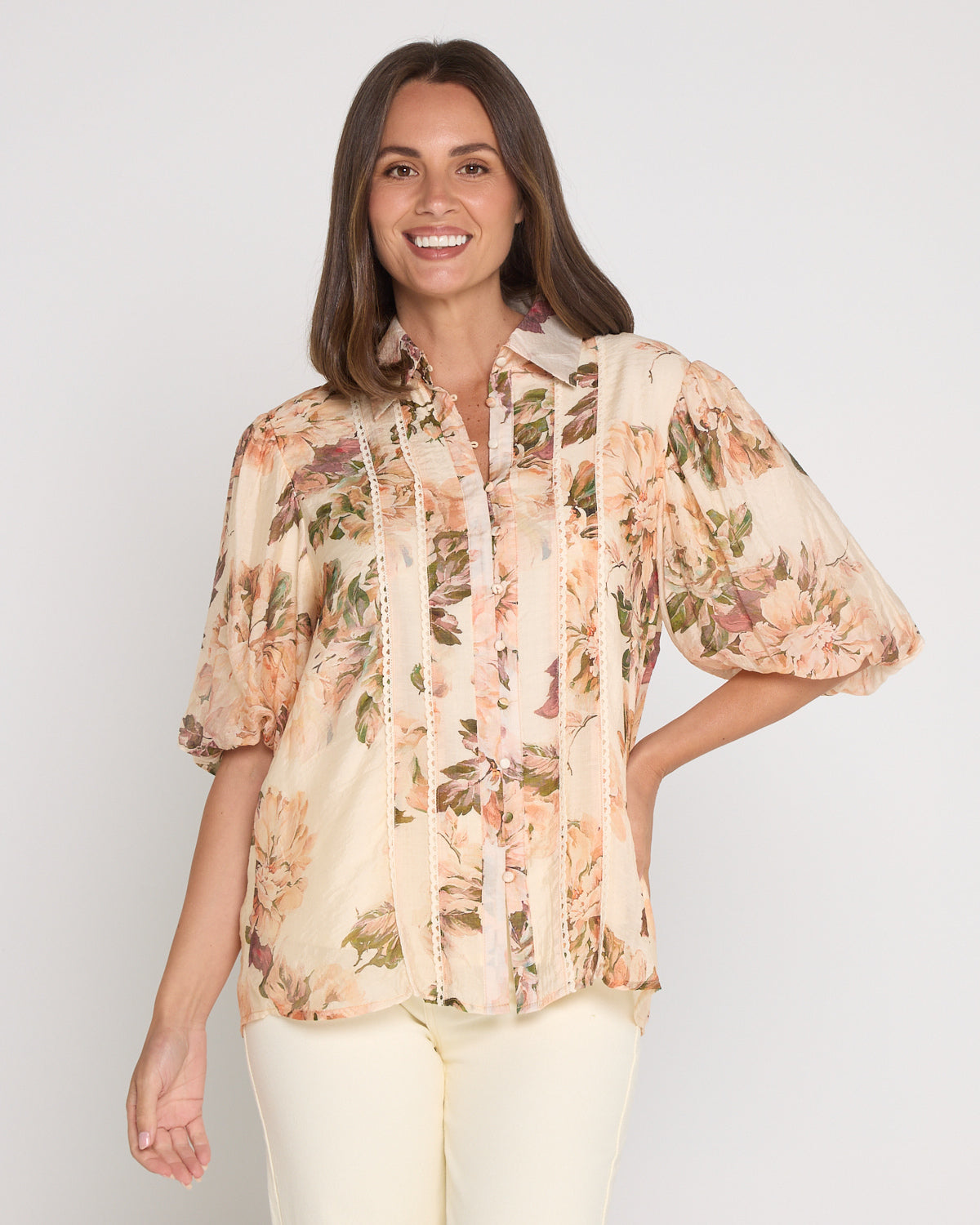 Indiana Short Sleeve Blouse - Antique Roses