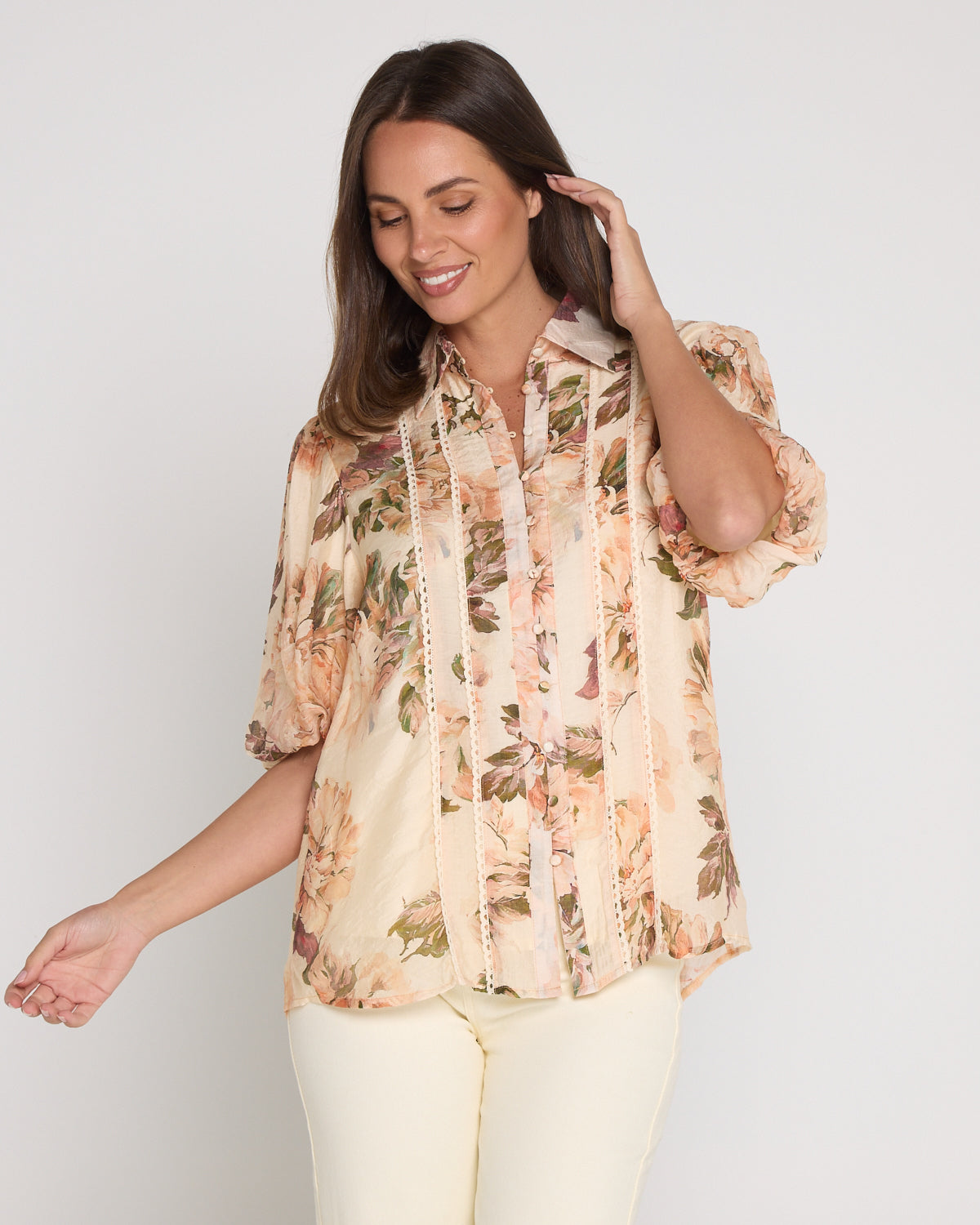 Indiana Short Sleeve Blouse - Antique Roses