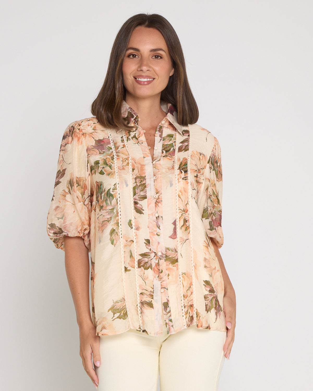Indiana Short Sleeve Blouse - Antique Roses