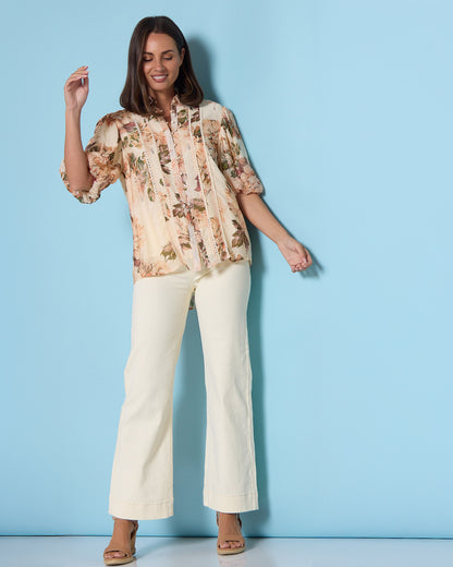 Indiana Short Sleeve Blouse - Antique Roses