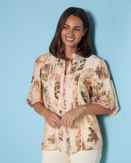 Indiana Short Sleeve Blouse - Antique Roses
