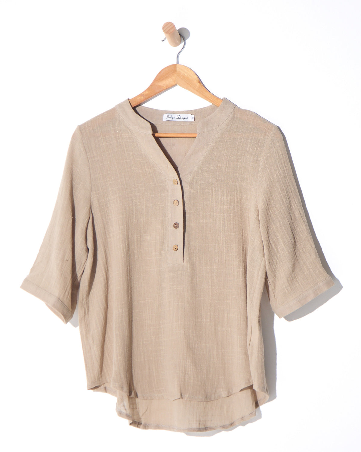 Clare Linen Blend Top - Beige