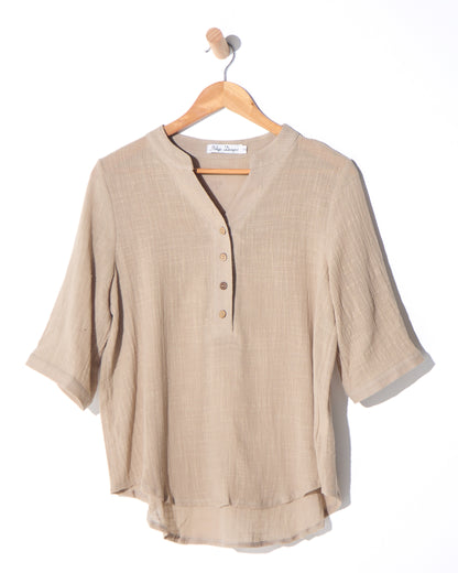 Clare Linen Blend Top - Beige