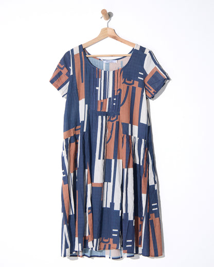 Emery Pintuck Dress - Navy Mosaic