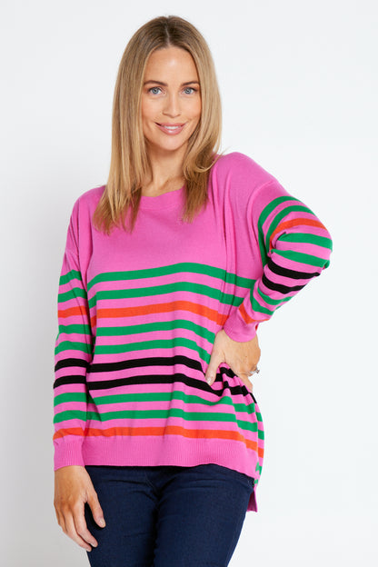 Ariana Knit Top - Pink/Green Stripe