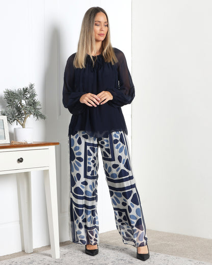 Leola Silk Top - Navy