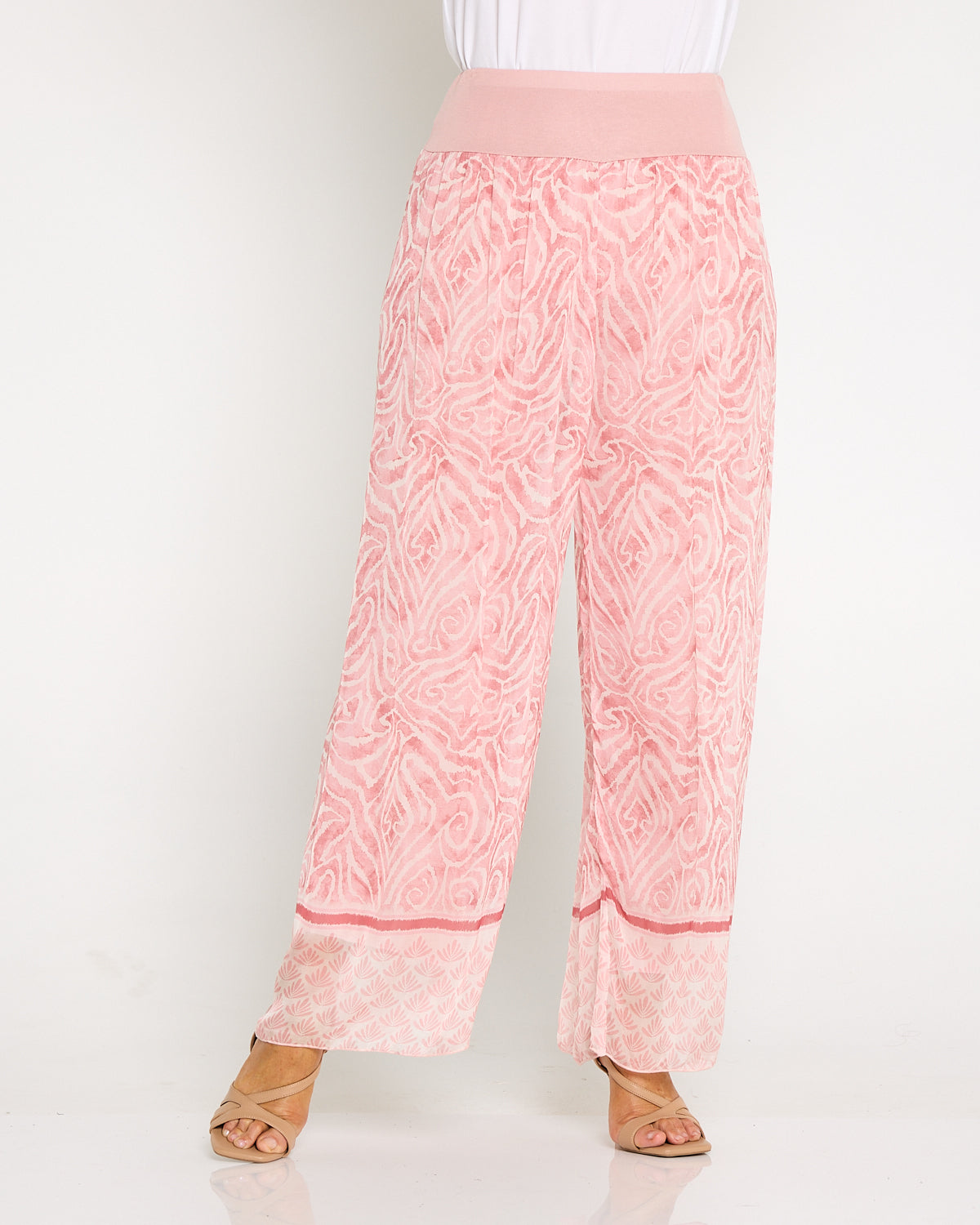 Arlette Silk Pants - Shell Pink Swirl