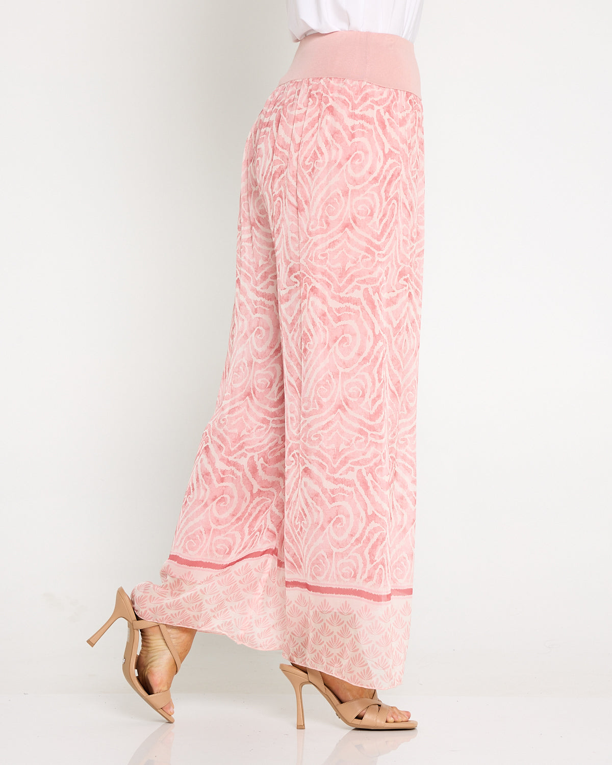 Arlette Silk Pants - Shell Pink Swirl