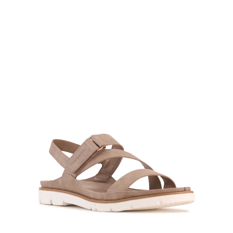 Ashli Lightweight Sandal in light taupe, front angle view of the crossover and ankle straps