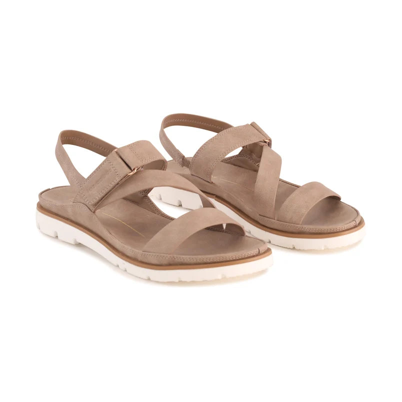 Ashli Lightweight Sandal in light taupe, pair, three-quarter view showing the crossover straps