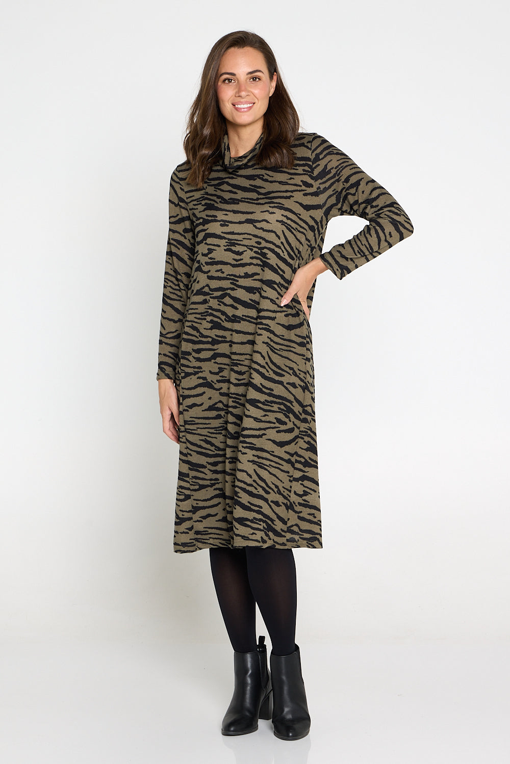 Astrid Tunic Dress Khaki Animal TULIO Fashion