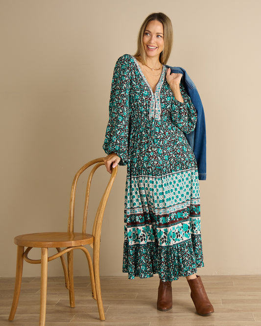 Atlantic Dress - Teal Choc Paisley