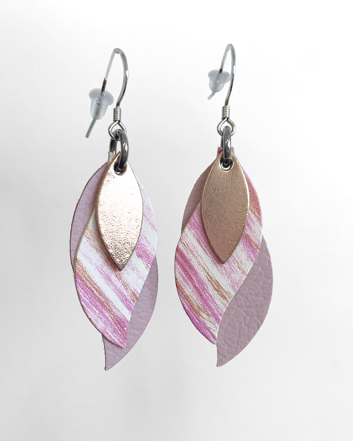 Aurora Leather Leaf Earrings – Rose Gold/Pink/Bronze