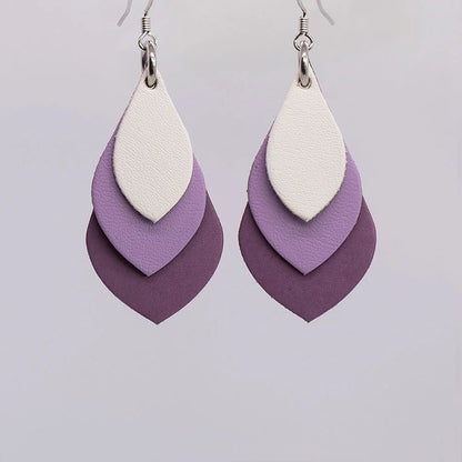 Lavender Bloom Teardrop Leather Earrings – Purple
