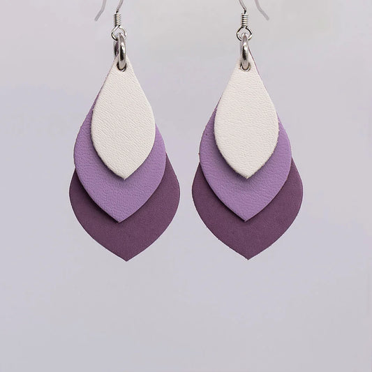 Lavender Bloom Teardrop Leather Earrings – Purple