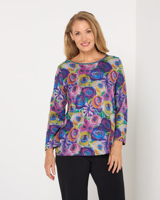 Rory Knit Top - Abstract Flowers