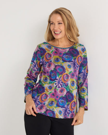 Rory Knit Top - Abstract Flowers
