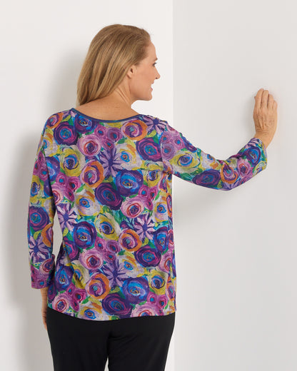 Rory Knit Top - Abstract Flowers