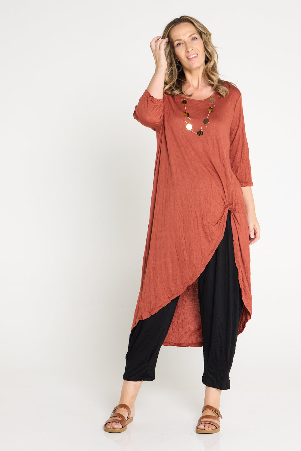 Ayana Cotton Tunic Top - Tan