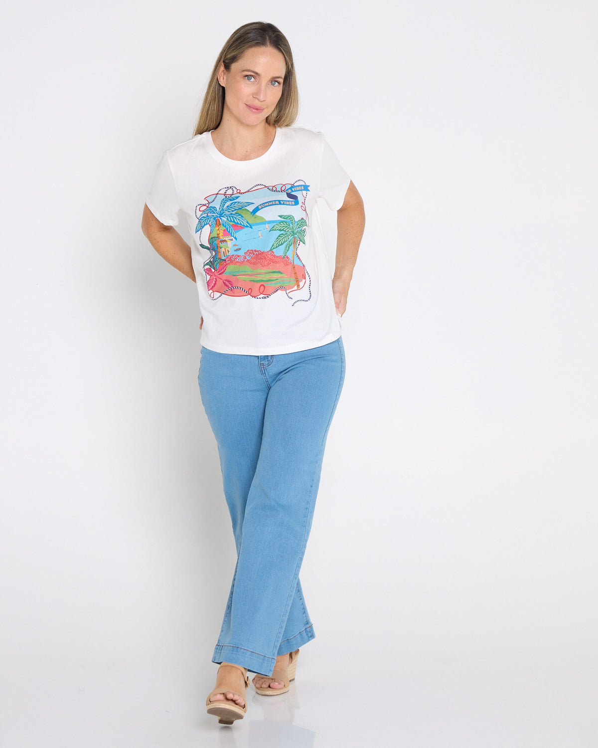 Ellia Crew Tee - White/Rio Beach Print