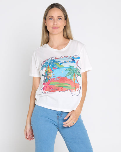 Ellia Crew Tee - White/Rio Beach Print