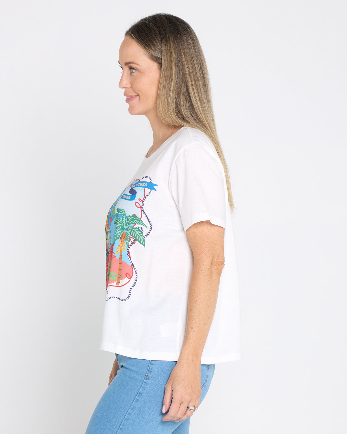 Ellia Crew Tee - White/Rio Beach Print