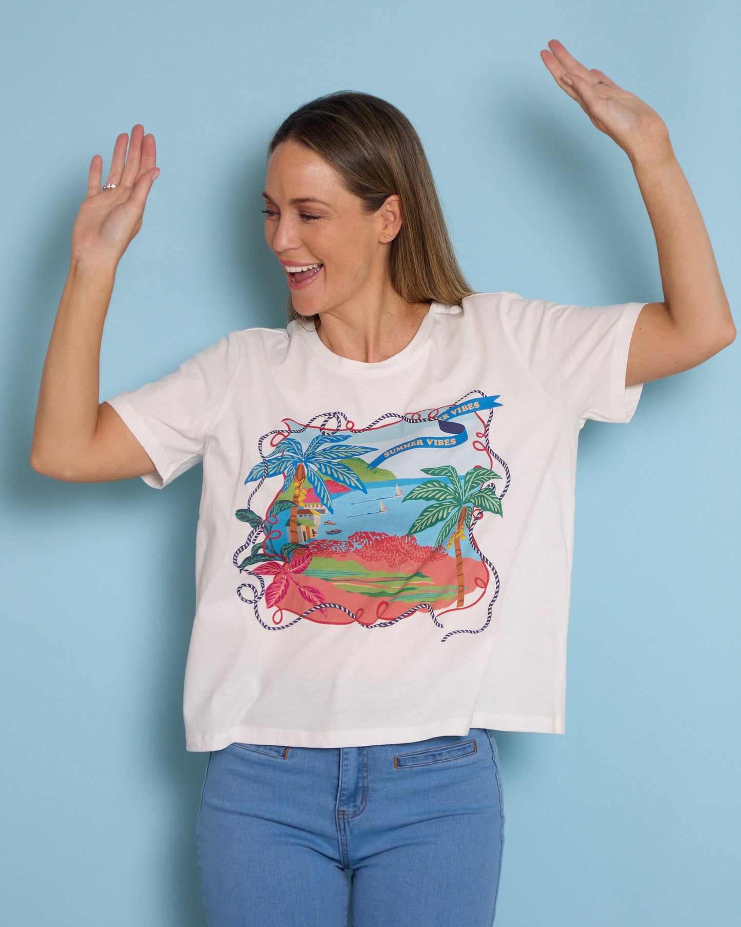 Ellia Crew Tee - White/Rio Beach Print