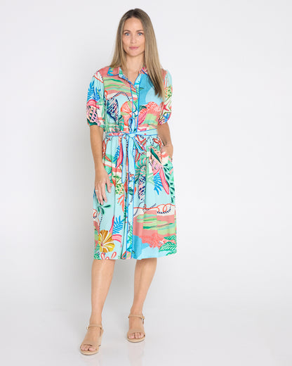 Rio Reef Shirt Dress - Tropical Beach Print