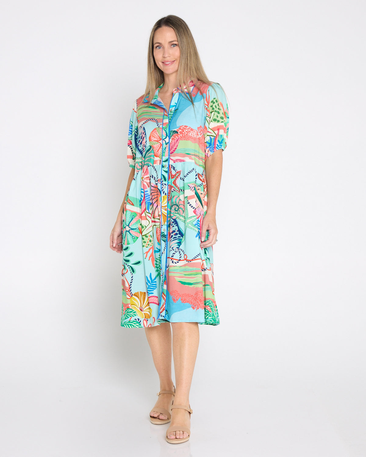 Rio Reef Shirt Dress - Tropical Beach Print