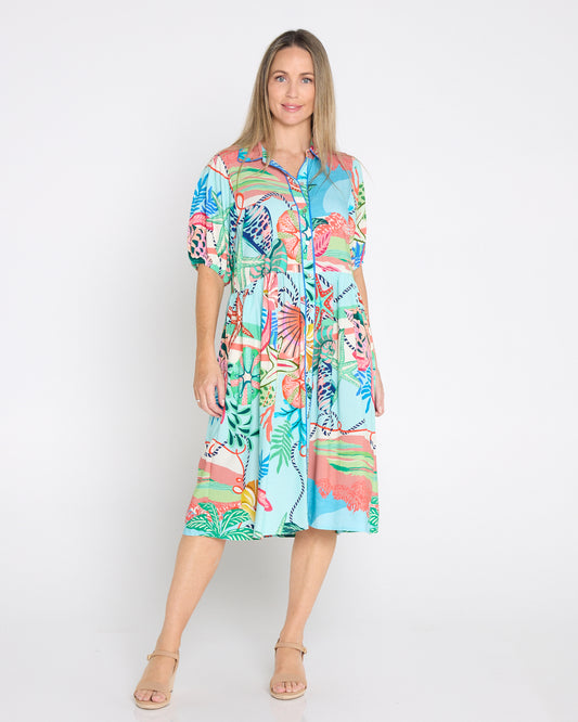 Rio Reef Shirt Dress - Tropical Beach Print