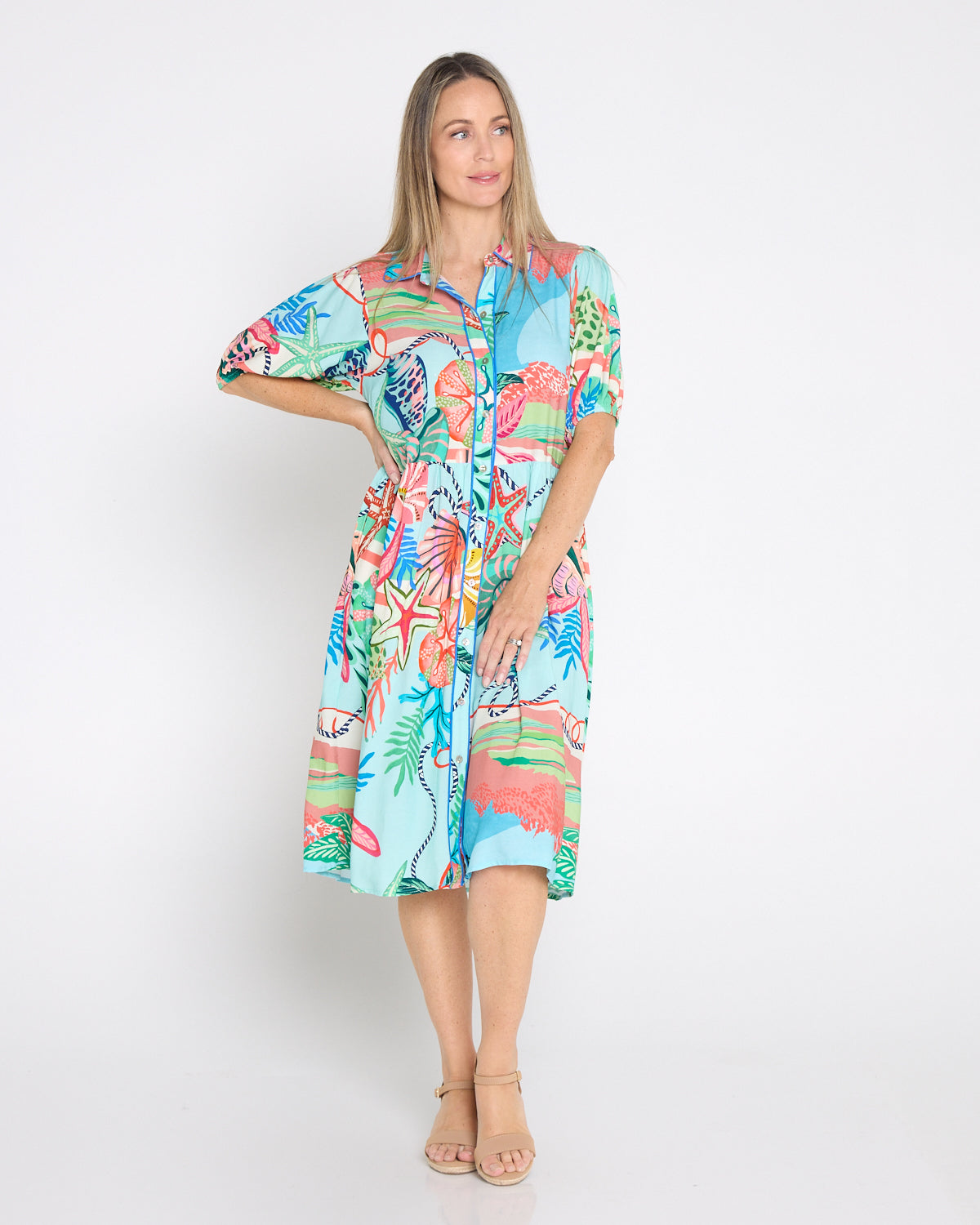Rio Reef Shirt Dress - Tropical Beach Print