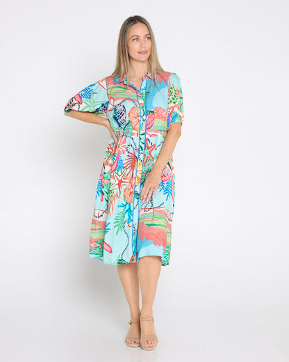 Rio Reef Shirt Dress - Tropical Beach Print