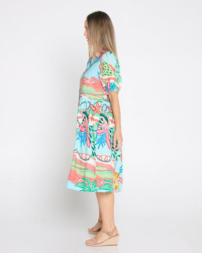 Rio Reef Shirt Dress - Tropical Beach Print