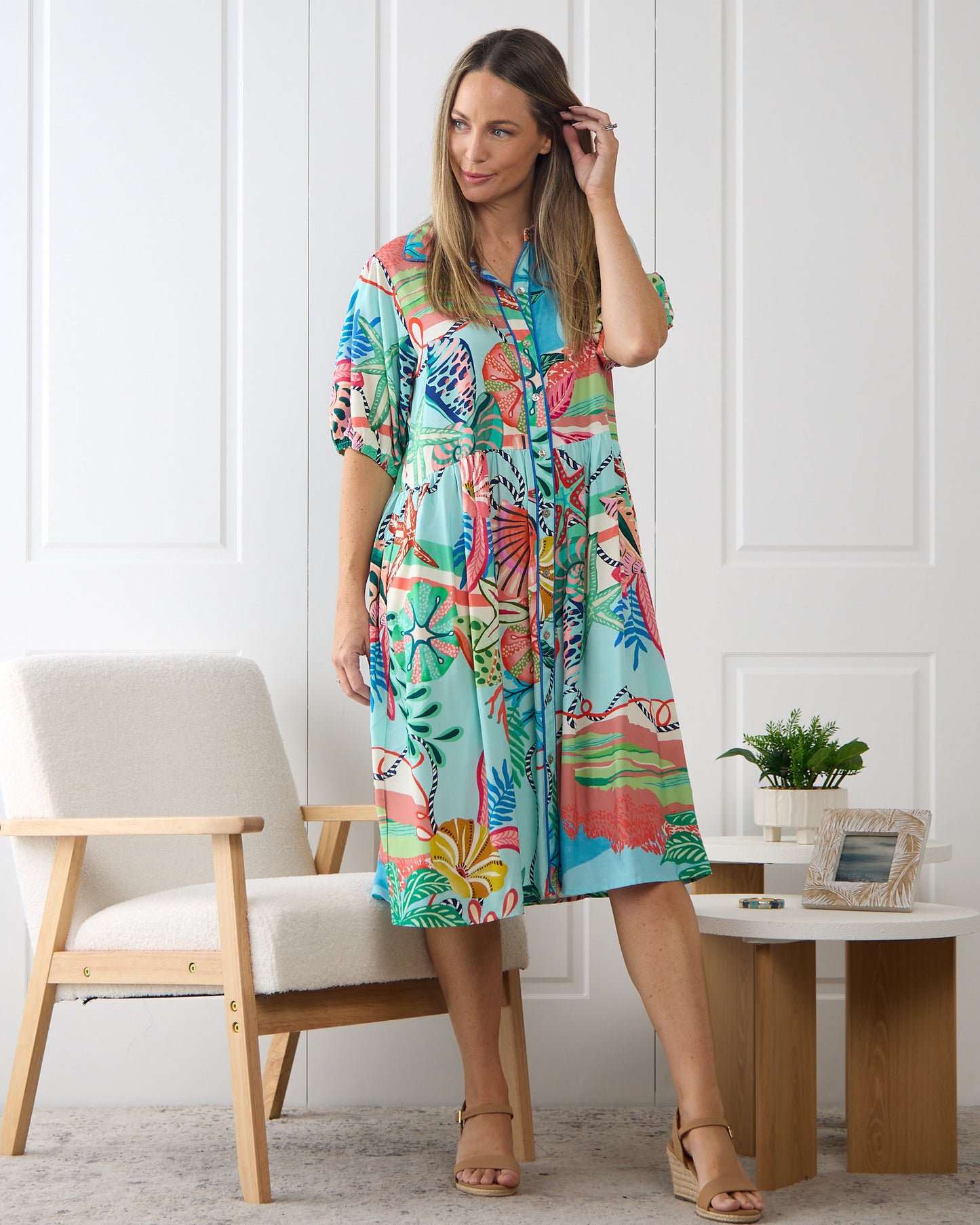 Rio Reef Shirt Dress - Tropical Beach Print