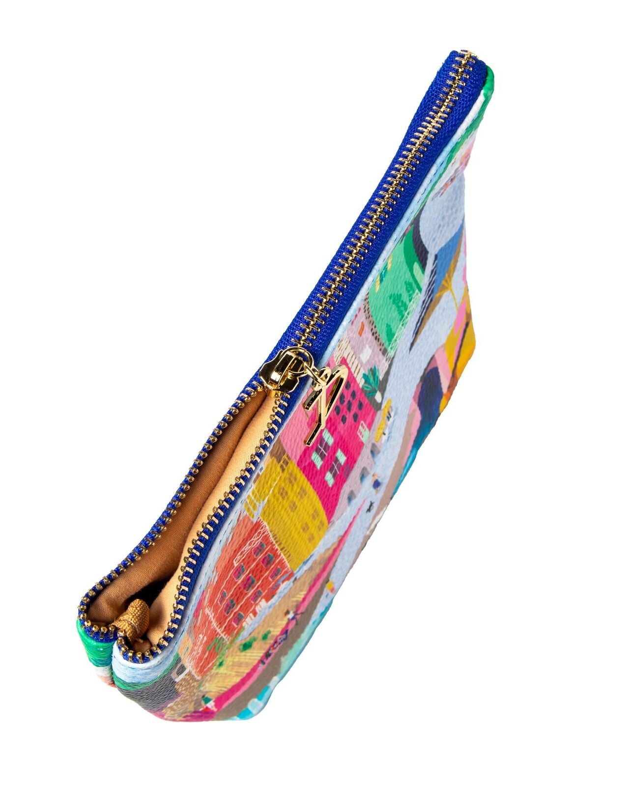 Colorful pencil case with a zipper on a white background