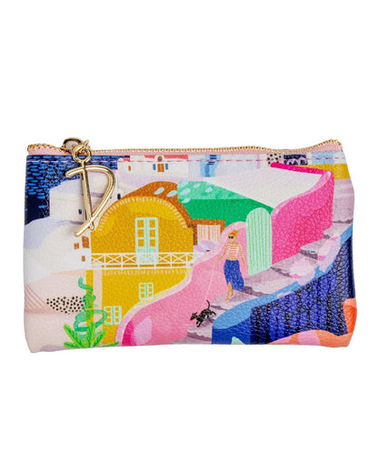 Colorful pouch with a pink flamingo design on a white background